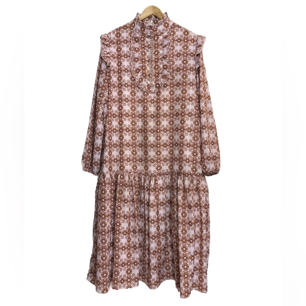 Paper Parachute vintage pink mod floral print long sleeve maxi dress